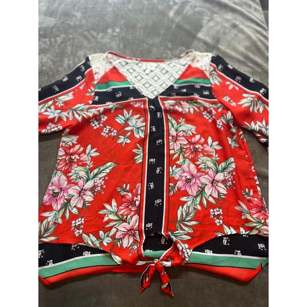 Fig & Flower Paisley Floral Blouse Shirt Womens Large Lace back Boho